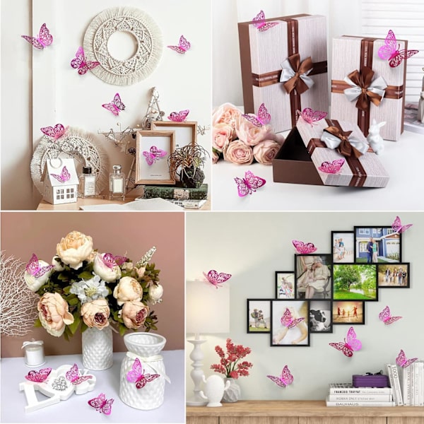 72 kpl perhoskoristeita, 3 kokoa 3 tyyliä, 3D perhosseinäkoriste, perhosjuhlakoristeet, syntymäpäiväkoristeet, perhoset askarteluun 72 Pcs, Purple