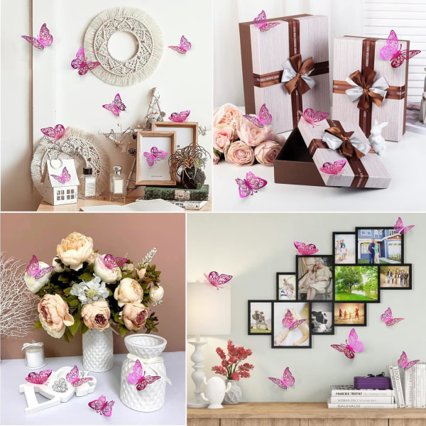 72 stk sommerfugldekorasjoner, 3 størrelser 3 stiler, 3D sommerfuglveggdekor, sommerfuglfestdekorasjoner, bursdagdekorasjoner, sommerfugler for håndverk 72 Pcs, Purple