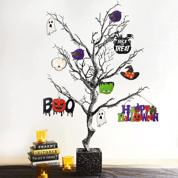18 kpl Happy Halloween puiset koristeet temppu tai herkku Pumpkin Boo Witches hattu musta kissa