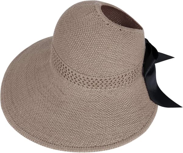 Dame stråhat strand solhat foldbar stor (Khaki)