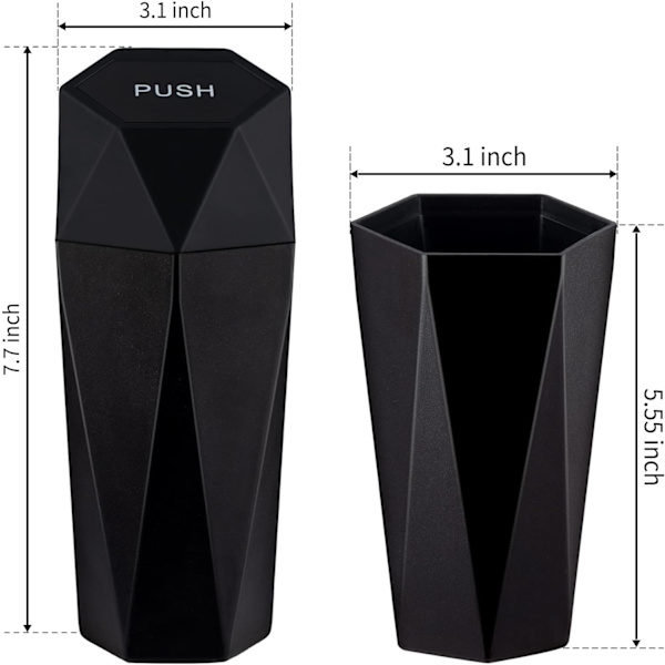 Bilsopkorg med lock, diamantdesign liten automatisk bärbar sopkorg, lätt att rengöra, används i bil hemmakontor inredning tillbehör, 2PCS ( Black 2