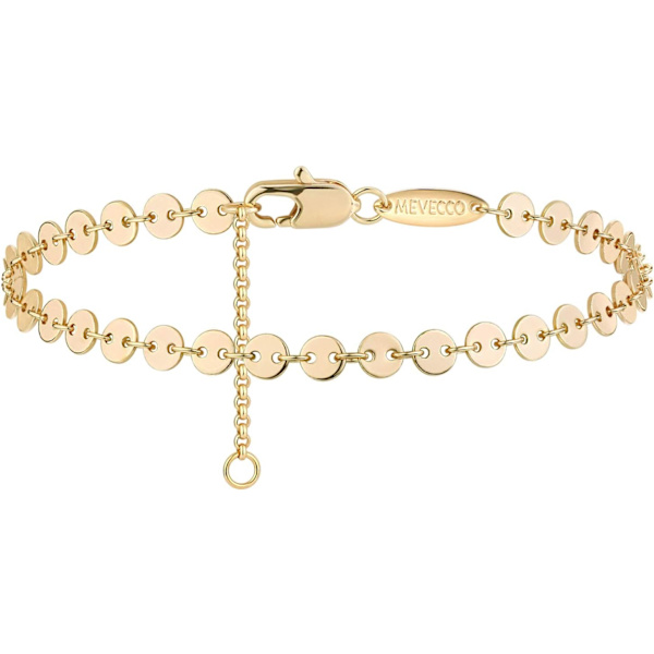 Armband för kvinnor 14K guldpläterad delikat kedja enkelt smycke sött för flickor Coin Chain 2 Layer Satellite Chain