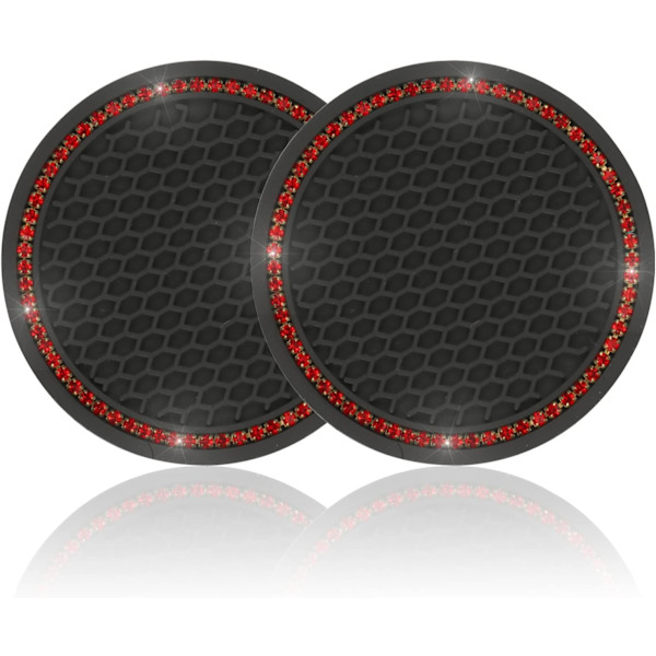 2 stk. Universal Auto Anti-Slip Kopholder Indsats Coaster, Bil Kopholder Coaster, Bling Krystal Rhinestone Bil Interiør Tilbehør, Sort - Blackred