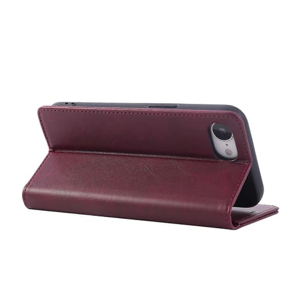 Fodral för iPhone 16e PU Läder Plånboksfodral Wine Red