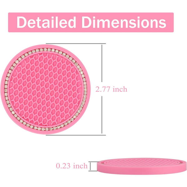 Auton mukitelineen alusta, 2 pakkausta yleismaailmallinen automaattinen liukumaton mukitelineen lisäalusta, Bling Crystal Rhinestone Auton sisätilatarvikkeet-D Deep Pink