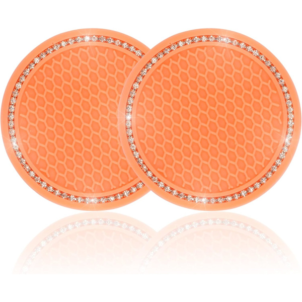 Auton mukitelineen alusta, 2 pakkausta yleismaailmallinen auto liukumaton mukitelineen lisäalusta, Bling Crystal Rhinestone Auton sisätilatarvikkeet-Oranssi Orange