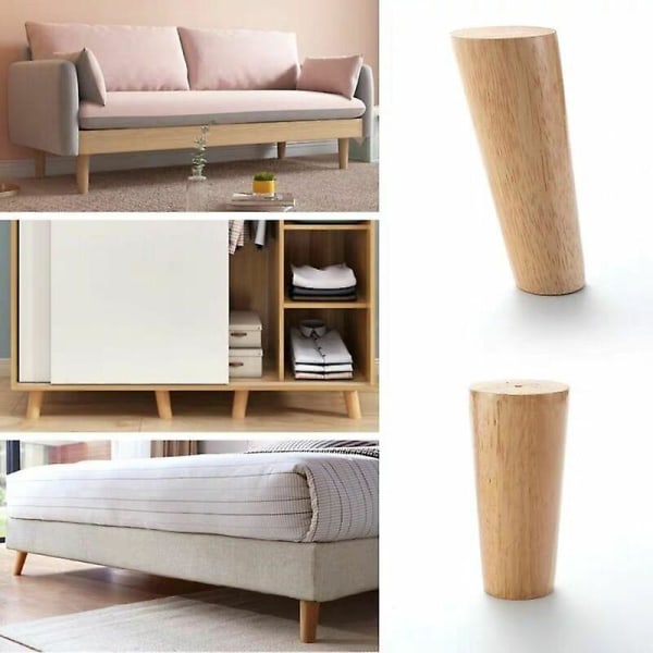 Sæt med 4 massivt træ sofaben, møbelben til lænestol, natbord, garderobeskab, skuffe (højde 15 cm)