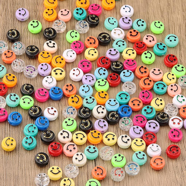 200 stk Smiley-ansiktsperler for armbåndfremstilling, kunst og håndverk, armbåndfremstillingssett, fargerike smileyperler, smykkefremstillingssett