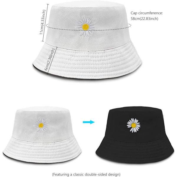 Hink med tryck för kvinnor, hink med präglad präglad sommarfiskarehatt dubbelsidig damhink solhatt hopfällbar fiskarehatt för sommarvandring Black/White One Size