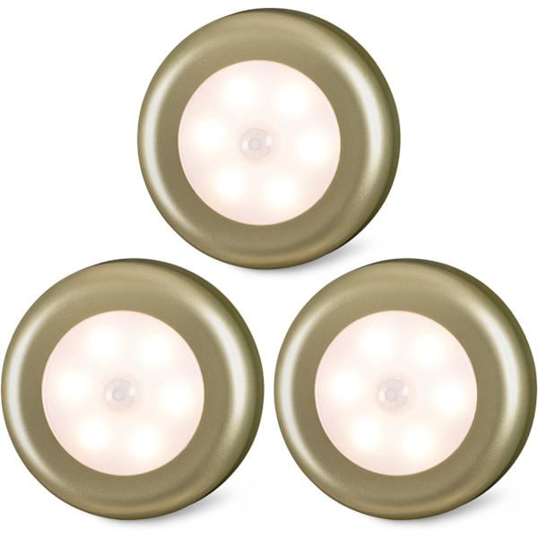 Rörelsesensorlampor inomhus, High CRI Stick on Puck Lights Batteridriven, Sladdlös LED-lampa för under skåp, skåp, garderob, trappor, kök Golden Body, Warm White, 3 Pack 3 Pack