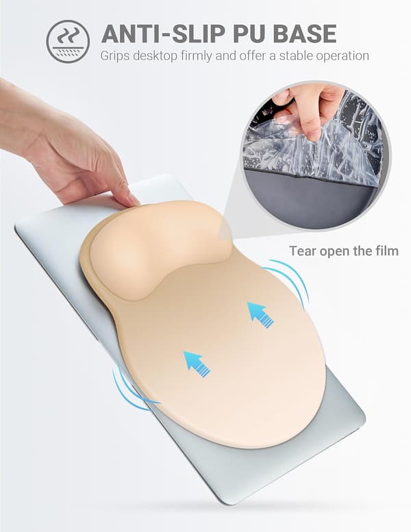 Ergonomisk musematte med håndleddsstøtte, komfortabel musematte med håndleddsstøtte, lindrer håndleddssmerter gelmusematte, sklisikker gummisåle musematte