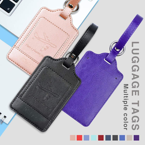 3 kappaleen matkalaukkutagit, PU-nahkaiset matkalaukkutagit matkalaukuille, matkalaukkujen nimikyltit nimikortilla, huomattavat, kestävät, matkatarvikkeet, ruusu Rose Gold+Purple+Black 2.7 x 4.2 inch/6.8 x 10.7 cm