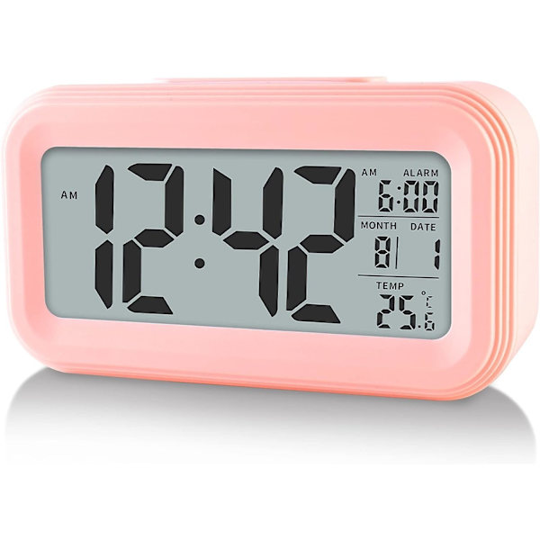 Uppgraderad Digital Väckarklocka, 4,3\" LED-Display med Temperatur Större Ljudstyrka Ljuskontroll Bärbar Snooze Kalender Ljusstyrka med Batteridrift Pink