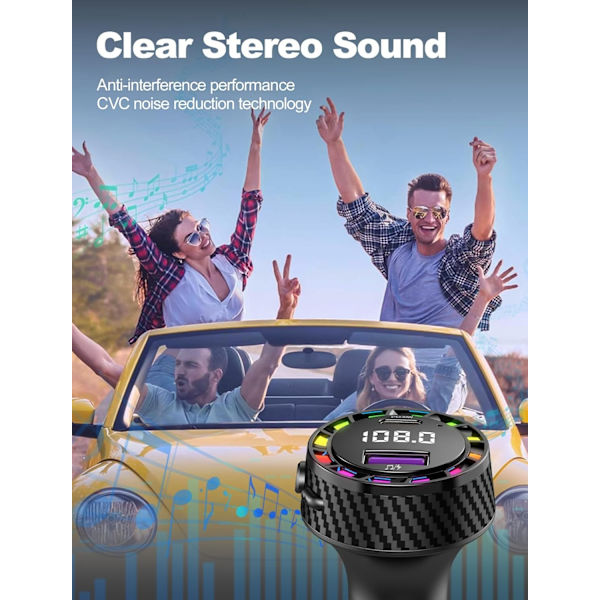 PRMHOOT Handsfree Bluetooth för Bil, 30W FM-sändare Bluetooth Handsfree Samtal i Bil, Stöder USB-disk
