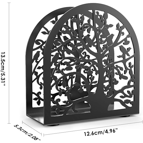 Servietholder, Træ og Fugl Design Metal Servietholder til Papirservietter, Fritstående Servietholder til Køkken og Bord, Moderne Servietholder f Black