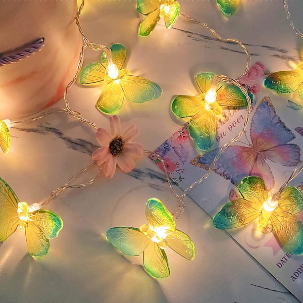Sommerfugl-lysstreng, KINGCOO 6m 40 LED Gul Grøn Sommerfugl Batteridrevet Indendørs Udendørs Fe-dekorative Lys til Hjem Soveværelse Del yellow 6M 40LED