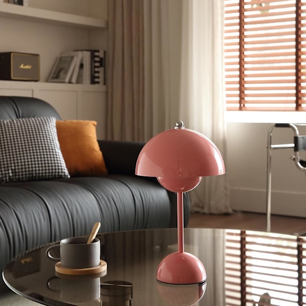 Moderne blomsterpot trådløs bordlampe, trådløs mid century lampe, søt batteri sopp bordlampe, liten lampe for nattbord, dimbar touch soverom la Pink
