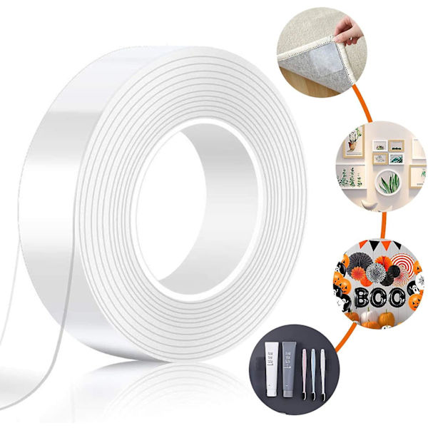 Dubbelsidig tejp, dubbelsidig super nano tejp, transparent dubbelsidig akryltejp tjocklek 2mm bredd 3cm längd 1m