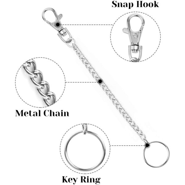 2-pack kedjekedjeset, plånbokskedja, byxkedja, fickkedja med nyckelring för byxbältesjeans plånböcker och nycklar (16” & 18”)
