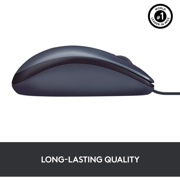 B100 kablet USB-mus, 3 knapper, optisk sporing, ambidextrous PC / Mac / bærbar PC - svart