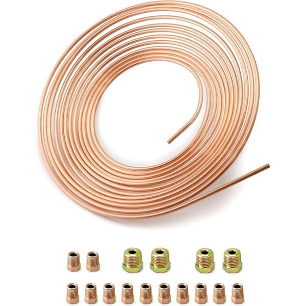7,6 m kopparbromsslang, bromsrör, OD 4,76 mm, ID 3,3 mm med 16 muttrar