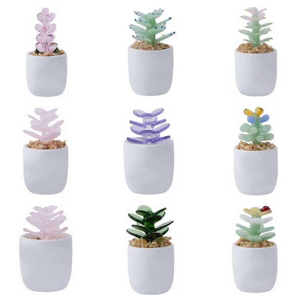Mini glas kaktus ornament - til skrivebord - håndlavet E