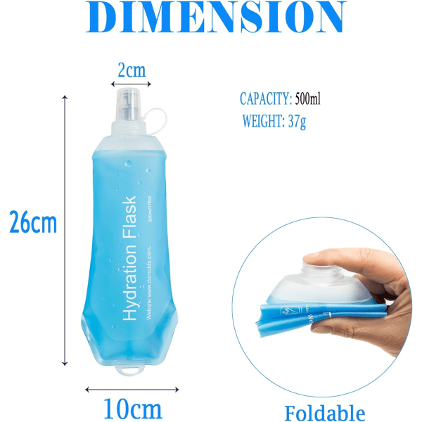 500ML Myk Flask, TPU Foldbar Løpehydreringsflaske, Myk Sammenleggbar Vannflaske for Hydreringspakke Sykling Maraton Løping Fotturer 500ml2