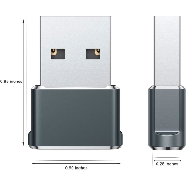 Basesailor USB-C-sovitin USB-A-liitäntään, 3 kpl, tyyppi C naaras - USB A uros -kaapelimuunnin Apple iWatch 7 8:lle, iPhone 12 13 14 15 Max Prolle, iPad 9 10 Air 4:lle Grey