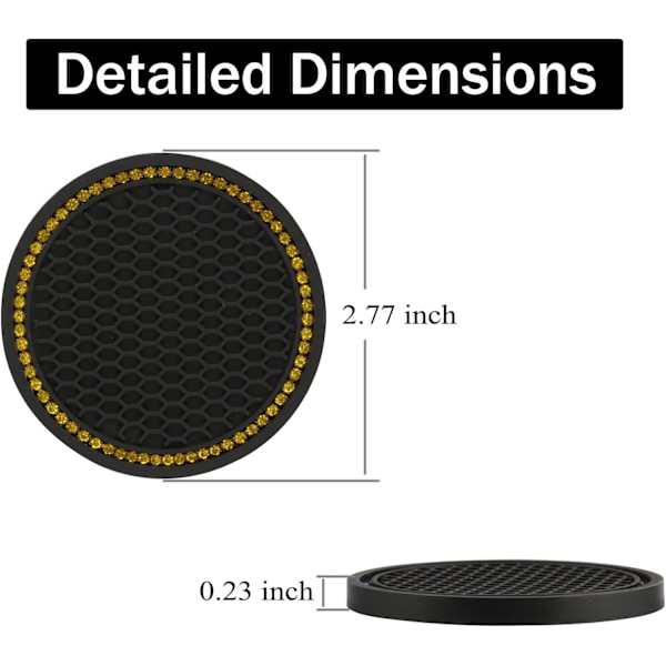 2 stk. Universal Auto Anti-Slip Kopholder Indsats Coaster, Bil Kopholder Coaster, Bling Krystal Rhinestone Bil Interiør Tilbehør, Sort - Ye Blackyellow