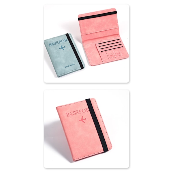 2 st pu läder passväska rfid multi-kortplats multifunktionell passdokumenthållare passfodral pink