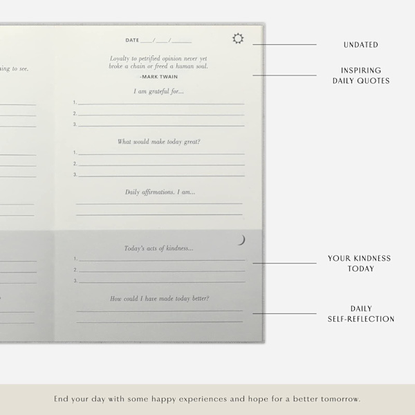 Intelligent Change The Gratitude Journal, Refleksjon og manifestasjonsjournal for mindfulness, fem minutter om dagen for mer lykke, positivitet