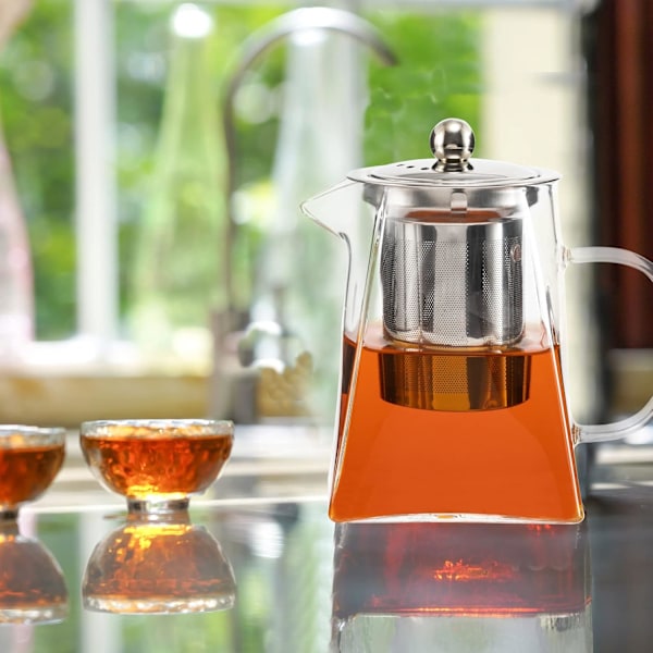 Tekande 550ml Glas Tekande Lille Te Infuser Tekande med Infuser Te Kande med Varmebestandig Rustfrit Stål Løs Te Infuser Glas Tekande til Te 550 ML