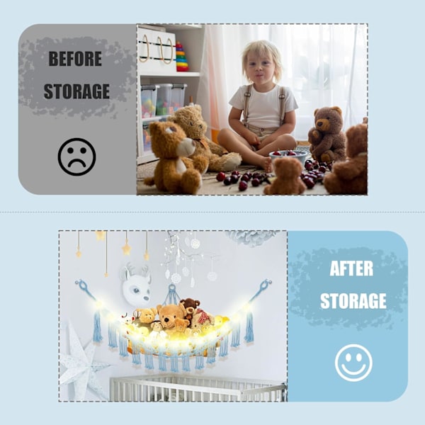 Dyrehage med LED-lys, leketøyhage for oppbevaring av utstoppede dyr for barneromsdekor, hjørne for utstoppede dyr, babyblå Baby Blue Large(Package of 1)