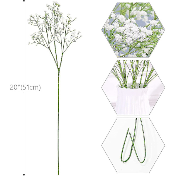 10 stk. kunstige baby's breath blomster med lang stilk, mix falske gypsophila blade til hjem, kontor, indendørs og udendørs bryllupsdekoration (hvid + blå