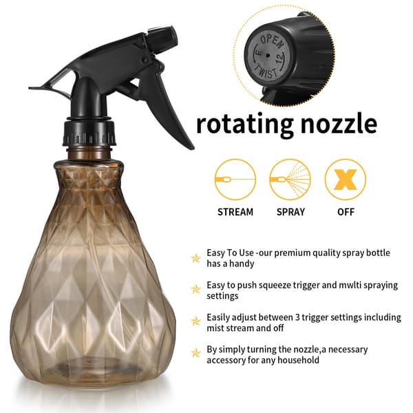 Två 500ml sprayflaskor, diffusor, tom sprayflaska med justerbart munstycke, vattenspruta, duschmunstycke.