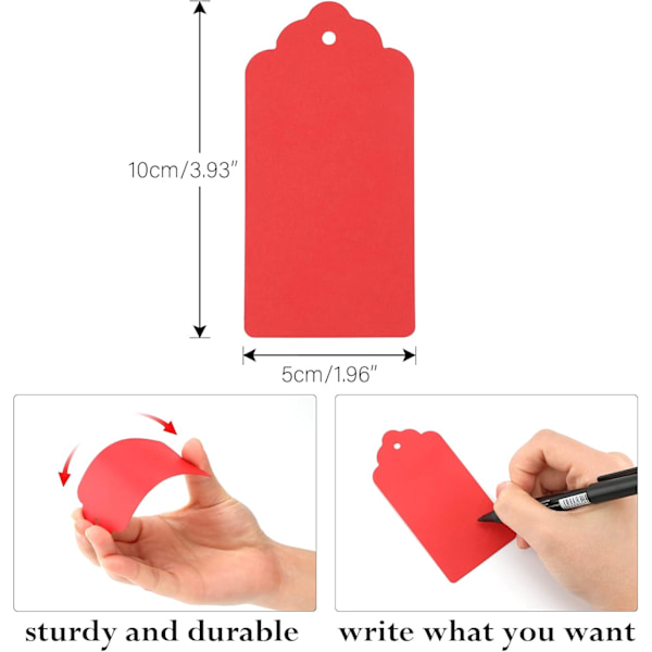 Kraftpapir Gavemærker - 100 stk Store Blanke Gavemærker - 5x10CM Røde Blanke Etiketter med snor til Gaver, 300g/m² Red 5x10CM100PCS