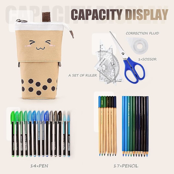 Brun-lærer Student Retractable Pencil Case Pencil Case Pencil Case til børn og piger Kawaii Polka Dot Skoleartikler (1 stk)
