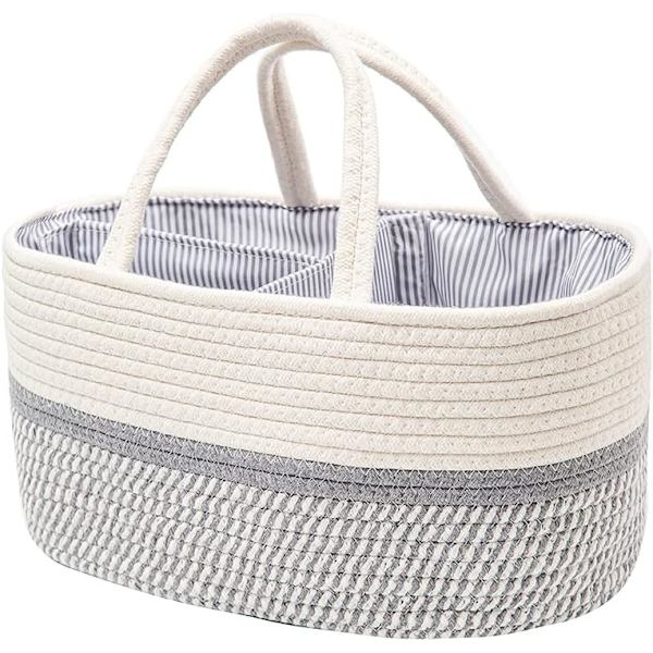 Baby Bleie Caddy Organizer, Bærbar Bomulls Tau Vevd Bleie Caddy - Barnehage Oppbevaring, DIY Kurv med Byttbare Rom, Nyfødt Dusjgave 8gugray