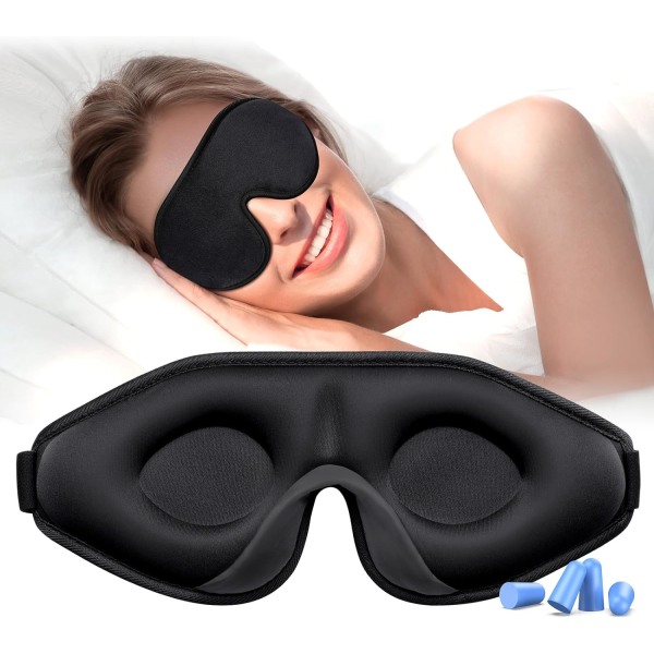 100 % mörkläggande sovmasker för kvinnor och män - Sovmask utan tryck på ögonen - Ergonomisk design 3D-utskärning Ögonrörelsevänlig, ultra mjuk och bekväm