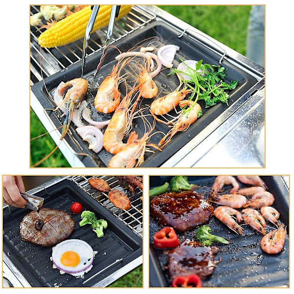 Grillplade i rustfrit stål af fødevarekvalitet, stegepande med non-stick-belægning, bærbar grillplade