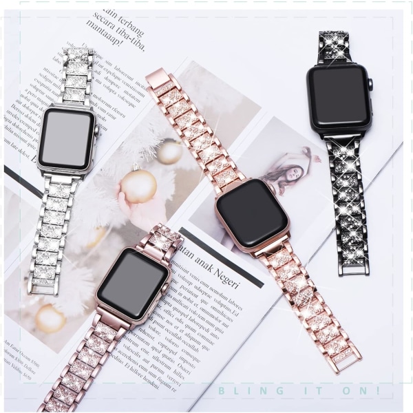 Kompatibel med Apple Watch Armband 49mm 45mm 44mm 42mm, Kvinnors Bling Diamant Strass Armband för Apple Watch SE(GEN 1 2 3) iWatch Armband Ultra 2/1 Se BlingBlack 49mm/45mm/44mm/42mm