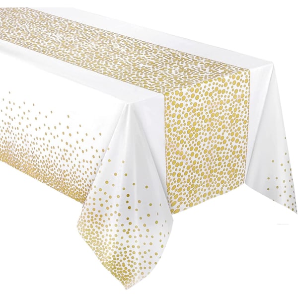 Gold Dots Polka cover pöytäliinapäällinen 9 x 4,5 jalkaa (137 x 274 cm) suorakaiteen muotoinen pöytäliina öljyliina vedenpitävä tahraa hylkivä Xmas Syntymäpäivä Häät Uusi Ye Whitegold