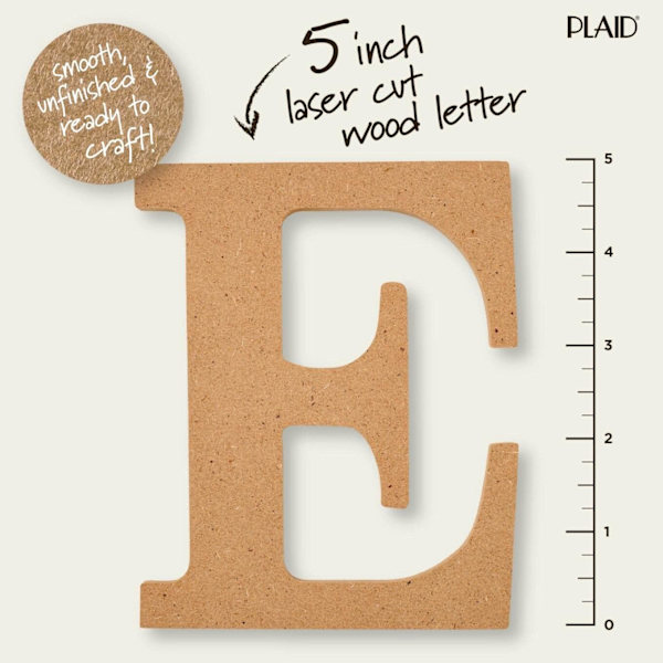 Obehandlad bokstav i trä, 5\" träyta perfekt för DIY-konst- och hantverksprojekt, 63558, 5 tum E 5 inch