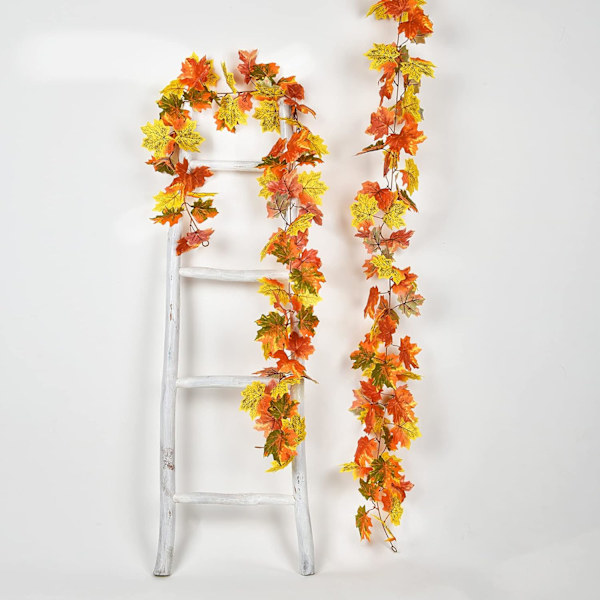 2 Pakke Efterårsguirlande Ahornblad, 5,9Ft/Stykke Hængende Vingguirlande Kunstig Efterårsløv Guirlande Thanksgiving Dekoration til Hjem Bryllup Pejs Light Green