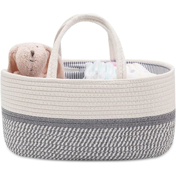 Babyblöj Caddy Organiser, Bärbar Bomullsrep Vävd Blöj Caddy - Barnkammare Förvaring, DIY Korg med Utbytbara Fack, Nyfödd Duschpresent 8gugray