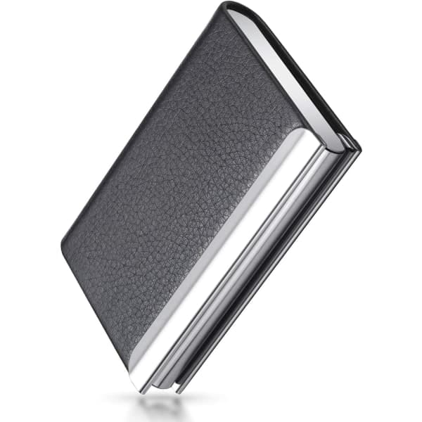 Visitkortholder, PU-læder, rustfrit stål, med magnetlås black