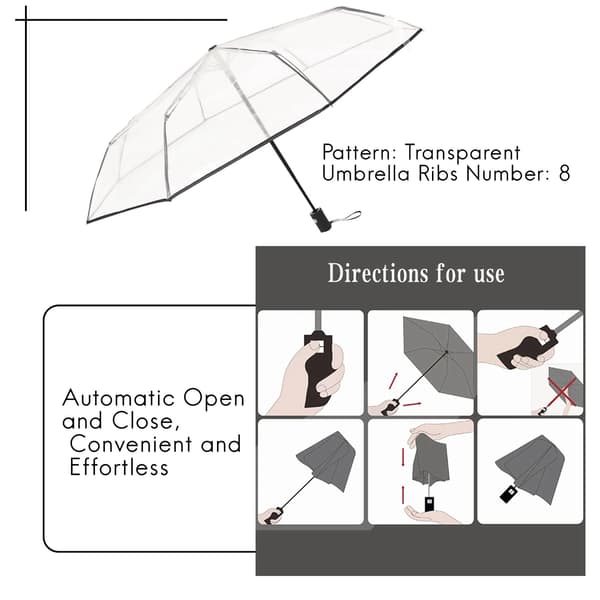 Automatisk, transparent lomme-paraply - Stormsikker - Mini automatisk paraply - Sort design, Sort