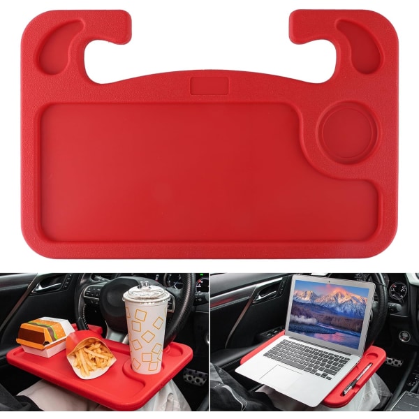 Bilstylratt skrivbord, röd (ABS, rektangulär), mångsidig resebricka för att äta, bärbar dator, surfplatta, iPad, mugghållare, kompatibel med de flesta bilar Red