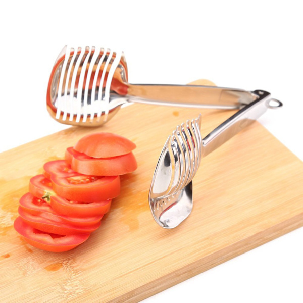 Tomatskærer Citronskærer 18/8 Rustfrit Stål Multifunktionel Rund Frugt Tang Holder Nem Skæring Frugter & Grøntsager Værktøjer Køkken Skærende Hjælpemiddel
