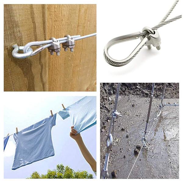 Wire Rope Clamps Kabel Wire Rope Clips Wire Rope Loops 304 Rostfritt Stål U-bultar Sadel Fästelement För Spänning Stål Wire Ropes Kabel Trädgård Stängsel(